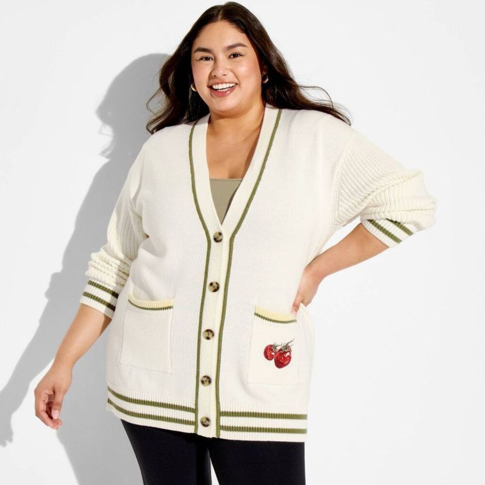 33 Degrees - Women's Tomato Graphic Cardigan Sweater - Cream 2X Cream